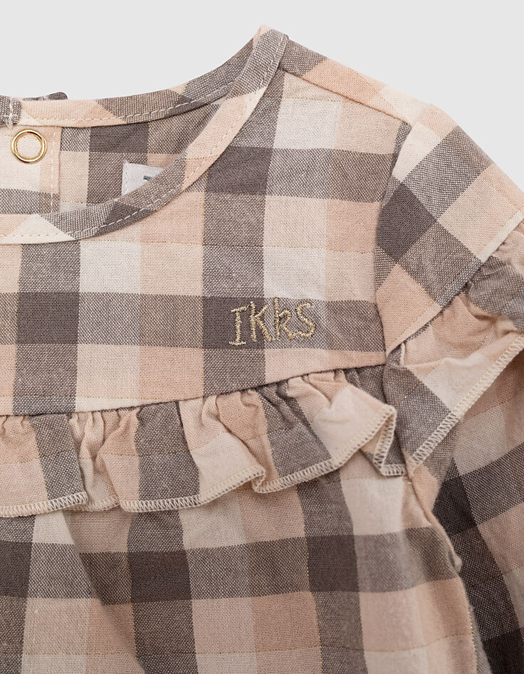 Blouse écrue à carreaux avec volant bébé fille-2 Blouse écrue à carreaux avec volant bébé fille-2