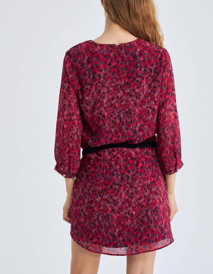 Robe courte rose imprimé léo rock recyclée Femme-3