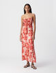 Robe longue rouge imprimé batik dos ouvert Femme-3