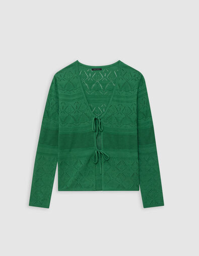 Cardigan vert tricot ajouré à nouer - IKKS