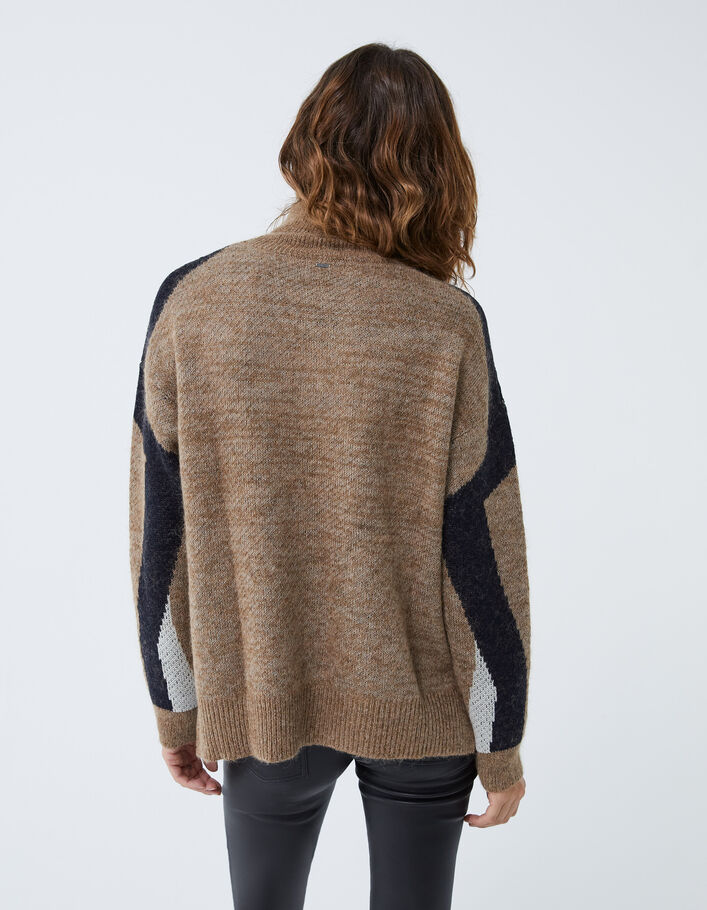 Women’s sesame sweater with intarsia sleeves - IKKS