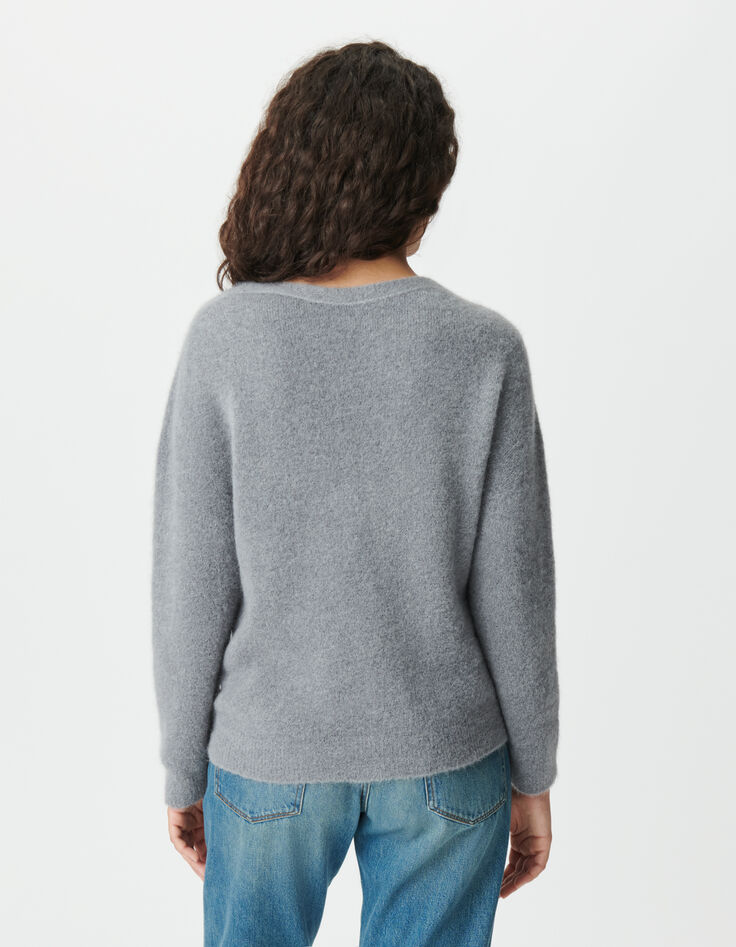 Graue Damen-Wendestrickjacke vorne/hinten-5