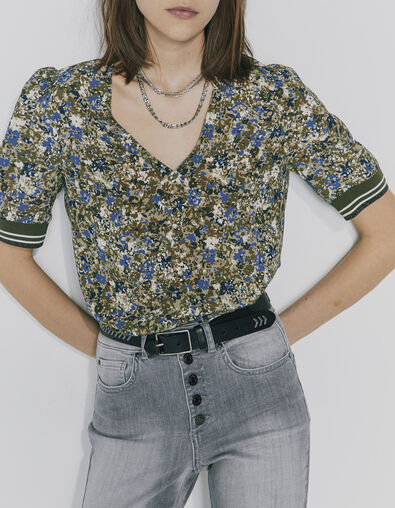 Top manga corta estampado camuflaje floral mujer - IKKS