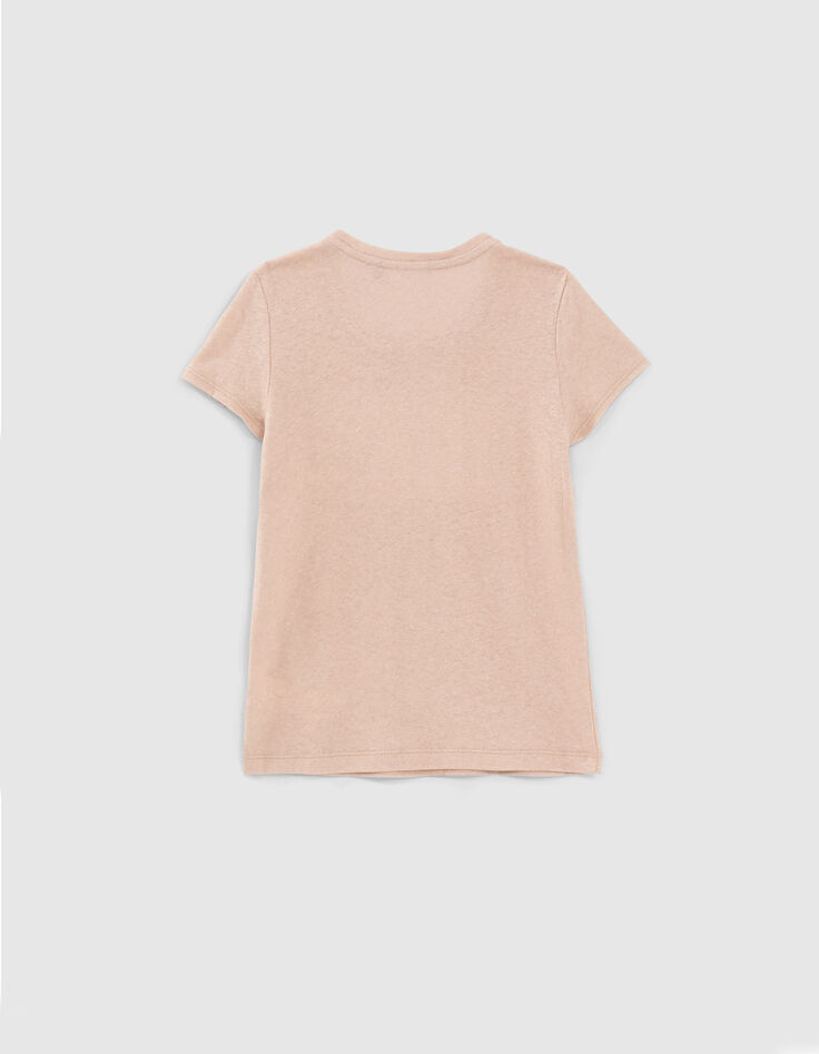 Camiseta champán purpurina y letras bordadas niña-3