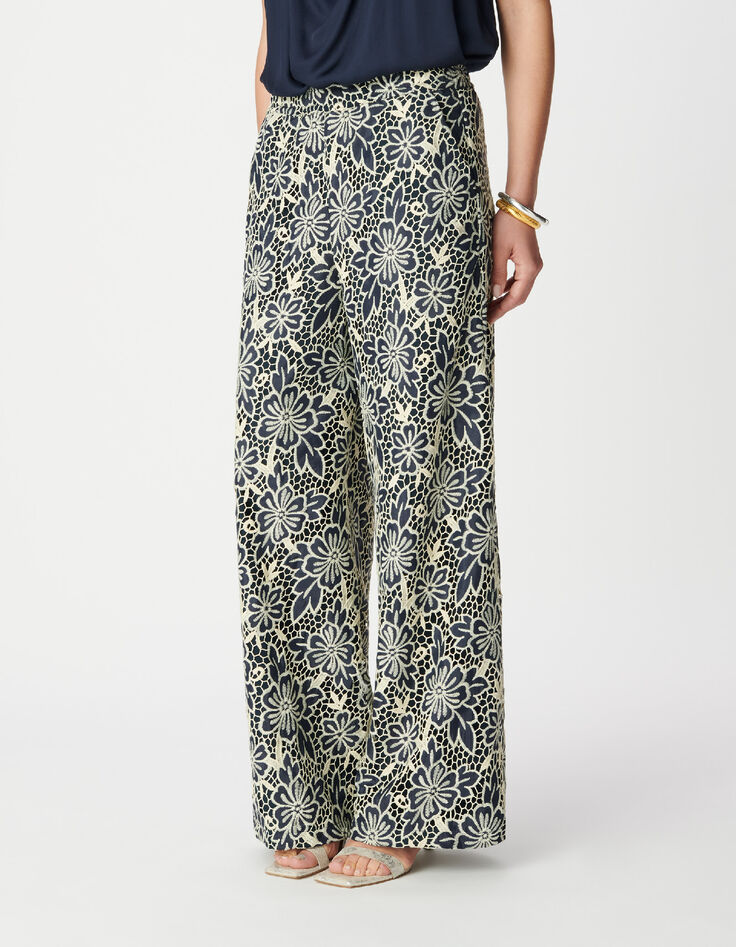 Damen ecru Spitze navy Hose-2