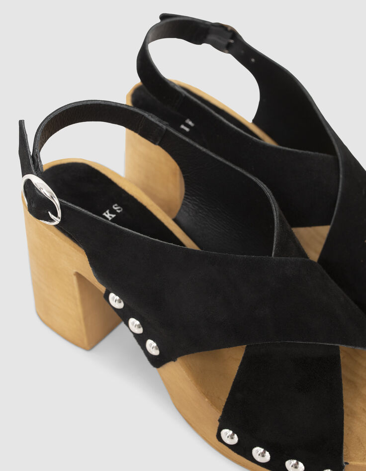 Women’s black studded suede sandals with wooden heel-6