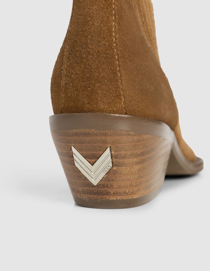 Chelsea boots santiags camel cuir velours Femme-4 Chelsea boots santiags camel cuir velours Femme-4
