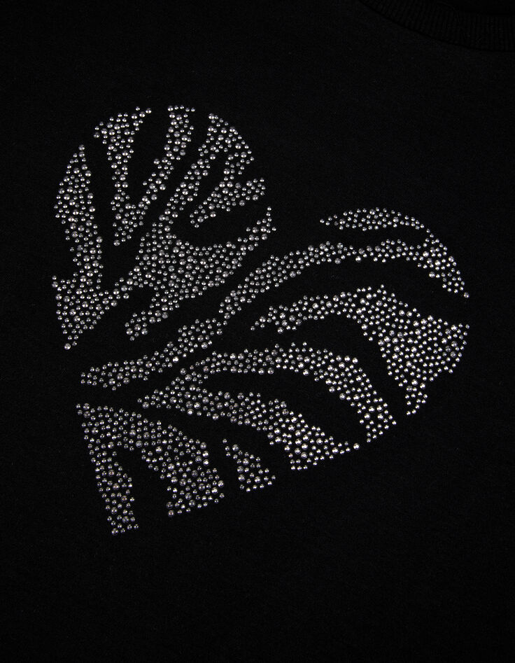 Tee-shirt manches courtes noir motif c&oelig;ur clout&eacute; pour femme-3