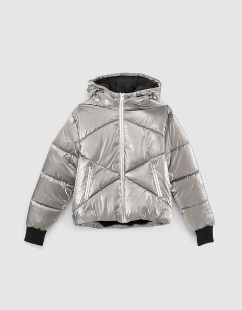 Girls’ silver fur-lined padded jacket