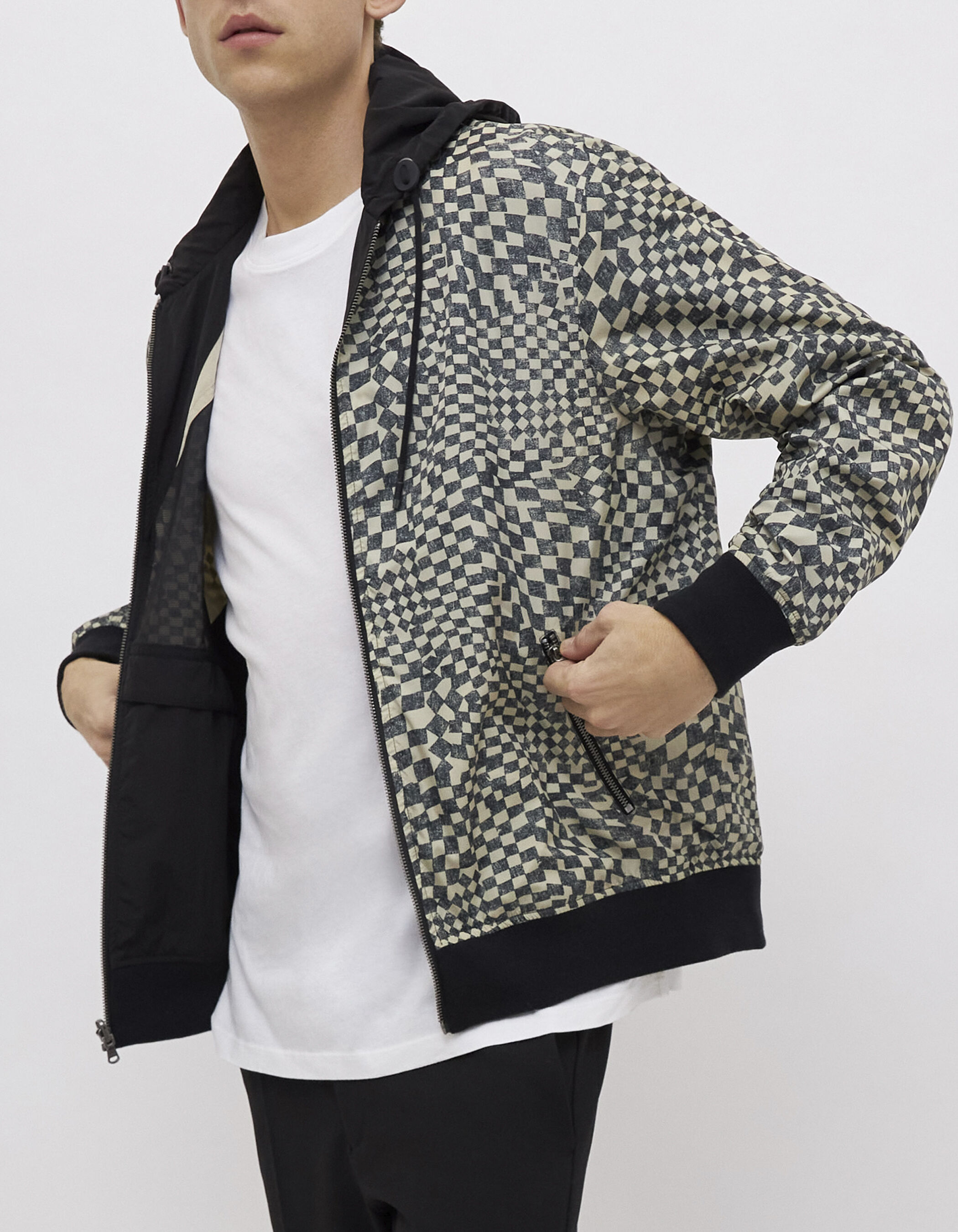 Checkerboard clearance bomber jacket