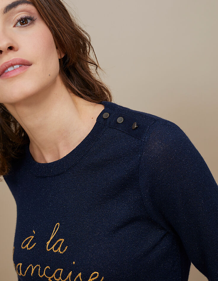 I.Code navy embroidered slogan sweater-2