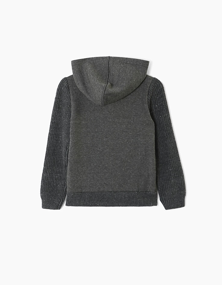 Cardigan gris esprit motard à manches tricot noir garçon -3