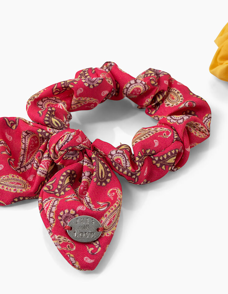 Girls' medium pink and yellow scrunchies-3 Girls' medium pink and yellow scrunchies-3