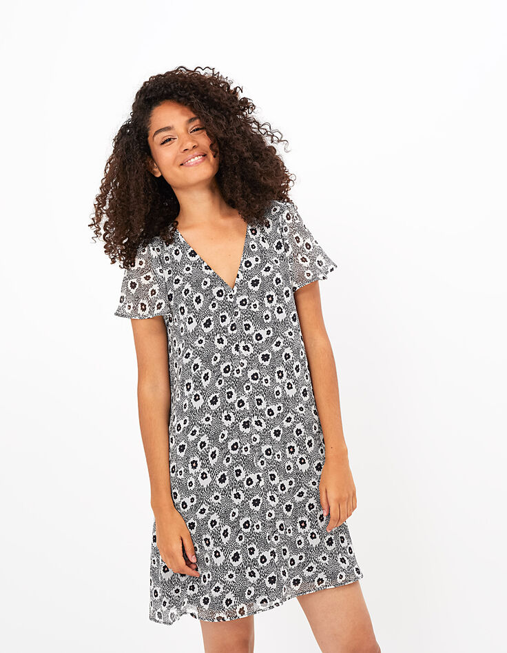 I.Code off-white black flower print dress-3