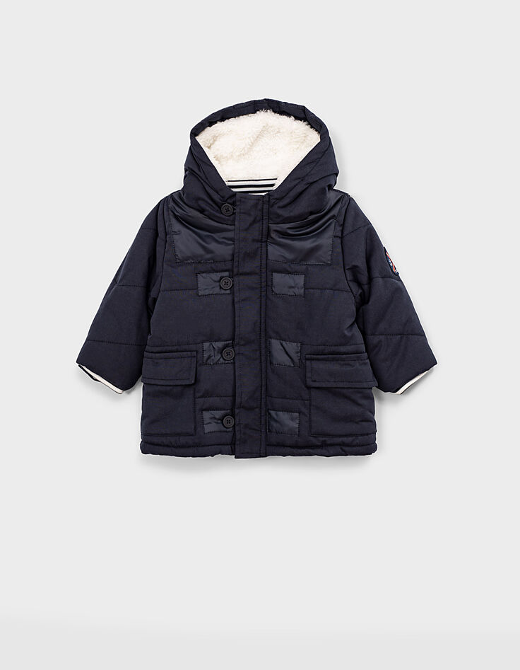 Parka navy à capuche garnissage recyclé bébé garçon -1