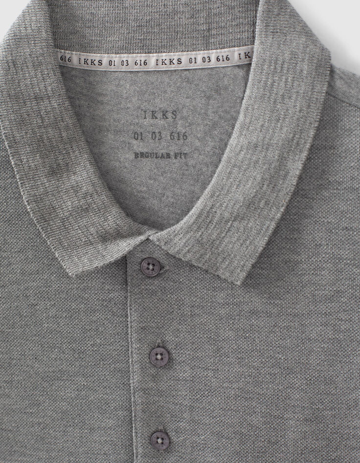 Polo gris m&eacute;tal bi-mati&egrave;re avec dos jersey Homme-3