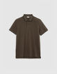 Polo caqui algodón punto jacquard relieve damero hombre-6