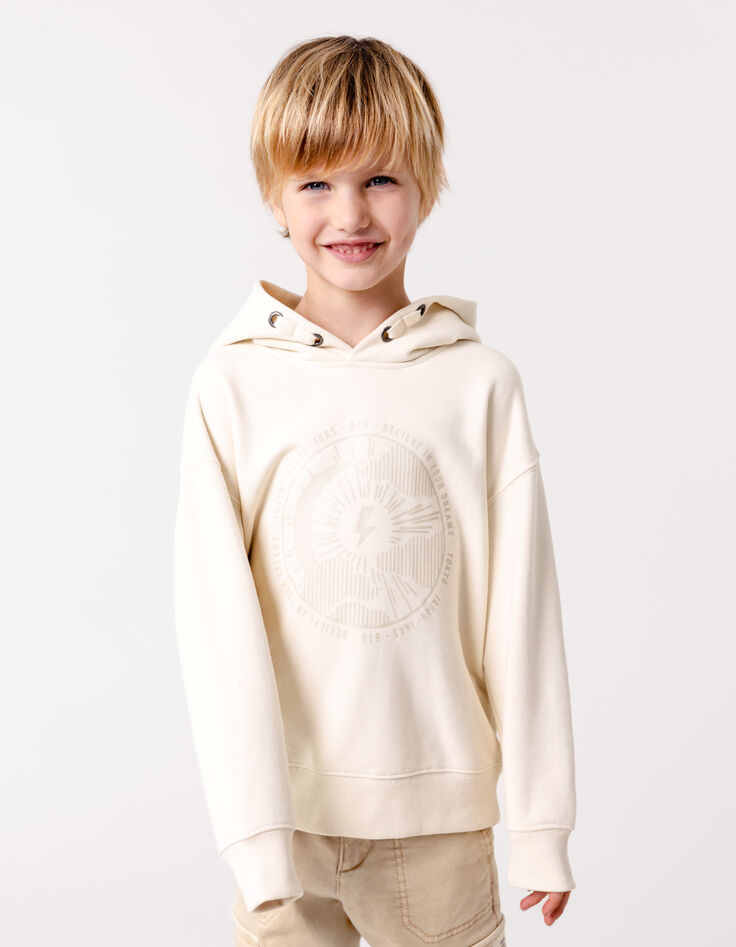 Sweat beige à capuche motif soleil-lune garçon-1