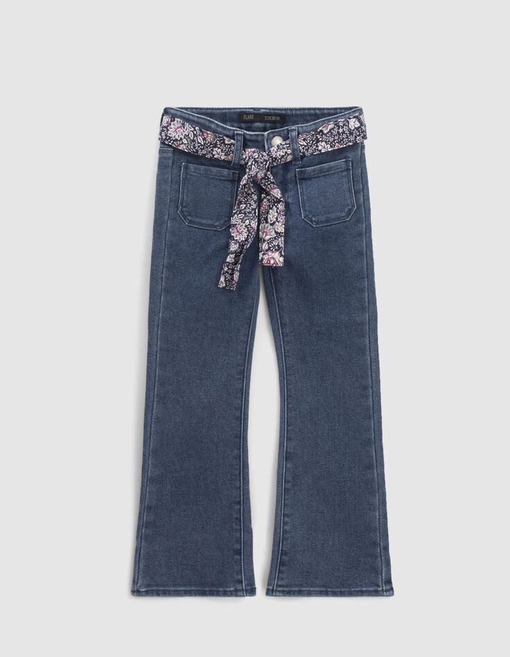 Blaue Flare-M&auml;dchenjeans mit Halstuchg&uuml;rtel-1