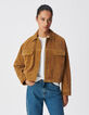 Women's oversized camel leather velour jacket-2