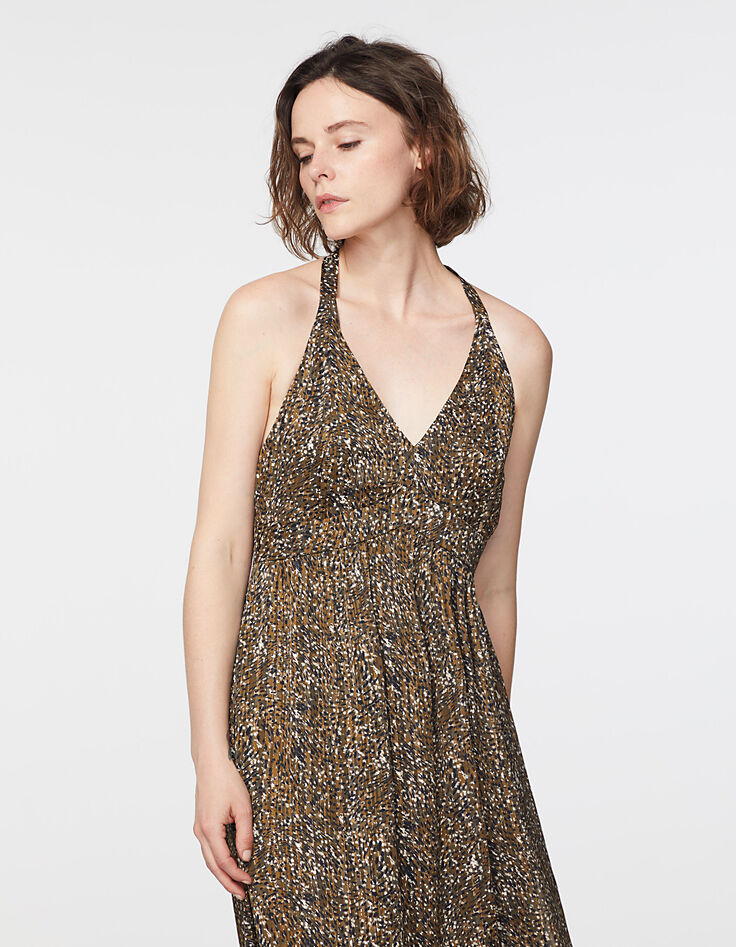 Langes Damenvoilekleid mit Metallic-Camouflagemuster-2