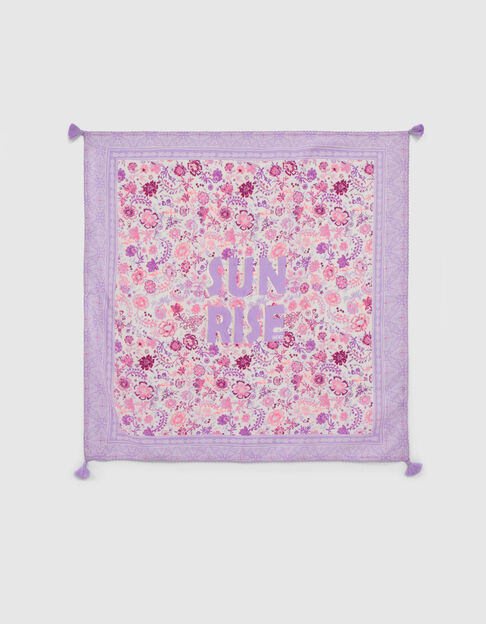 Girls’ lilac square scarf with flower print - IKKS