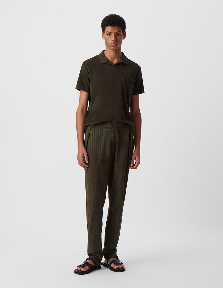 Herrenchinohose, khaki, Streifenmotiv-1