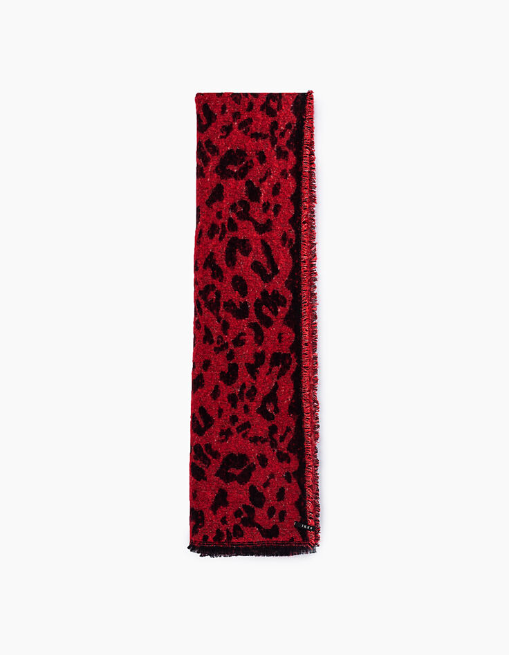 Echarpe mousseuse jacquard animalier rouge femme-1 Echarpe mousseuse jacquard animalier rouge femme-1