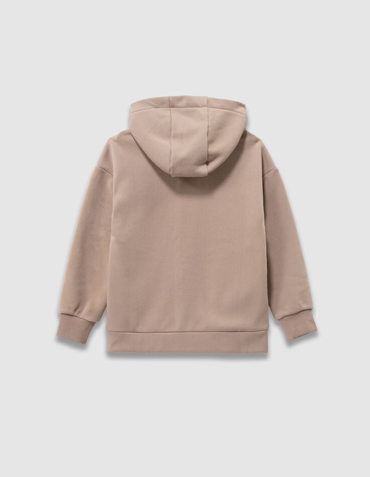 Cárdigan capucha cremallera beige bimaterial niño-7