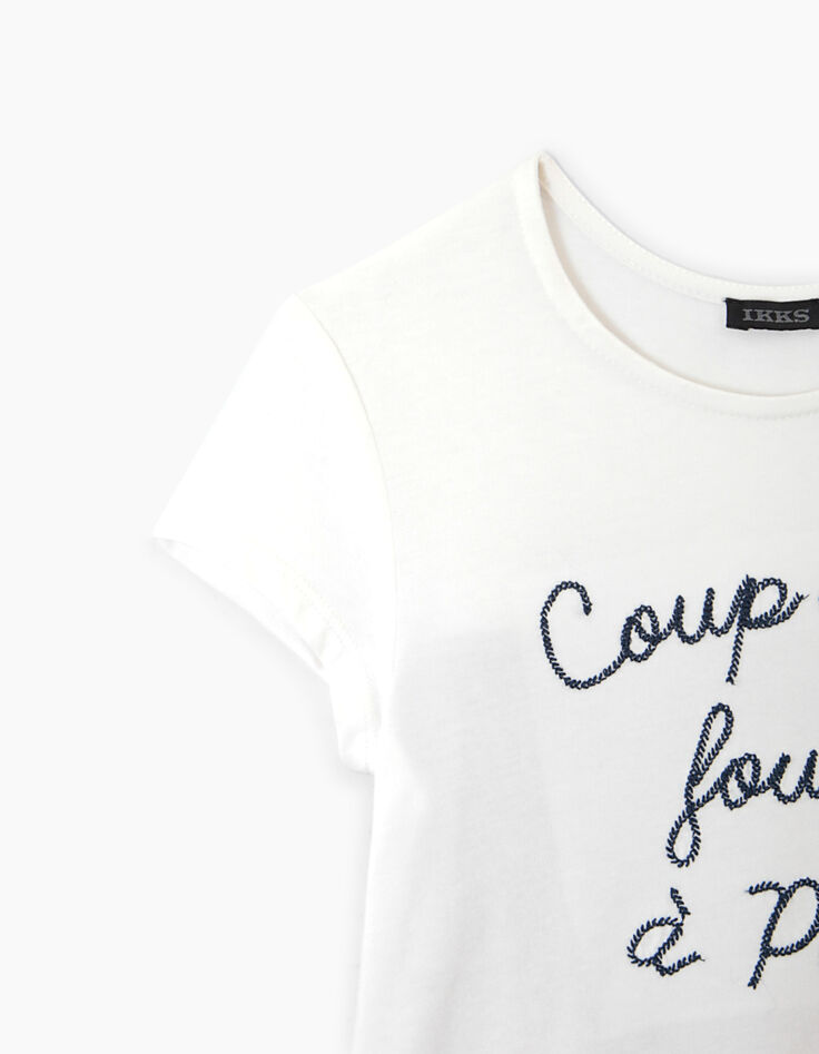 Weißes und rotes Mädchen-T-Shirt mit Print und Plissee-6