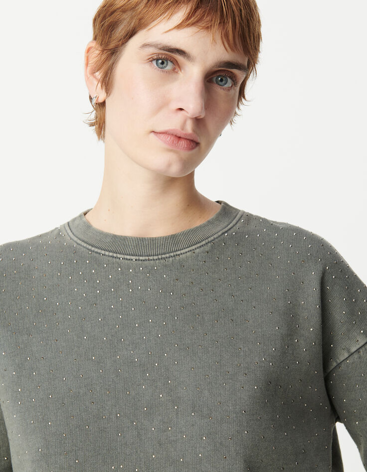 Sweat gris loose molleton décor clous Femme-5