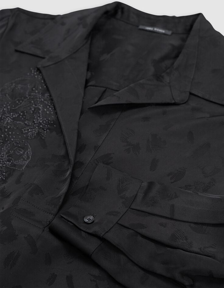 Schwarzes Jacquard-kleid mit kunstvollen Stickereimotiven-8