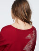 Pull rouge coton cachemire éclair decolleté dos femme-4