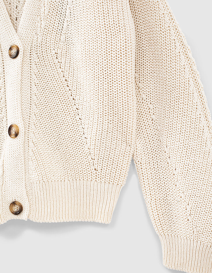Cremeweiße Damenstrickjacke aus recycelter Baumwolle-3