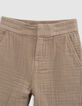 Bermudas jogger loose beige gasa algodón niño-4