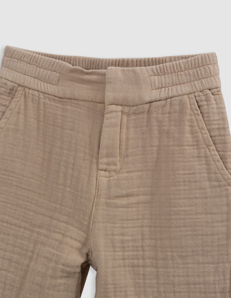 Bermudas jogger loose beige gasa algodón niño-4