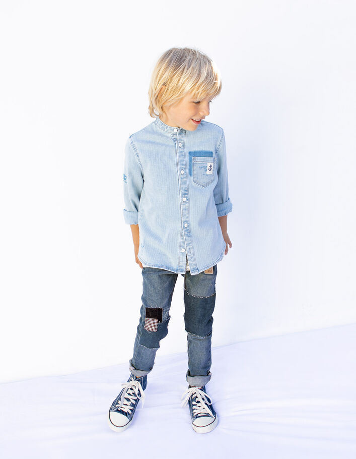Blauwe skinny jeans patchworkstijl jongens - IKKS