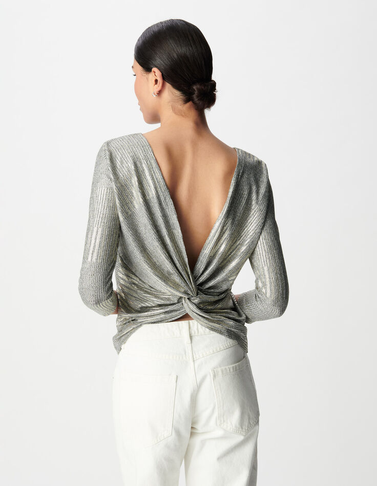 Women's rib knit tee with fixed back knot-5