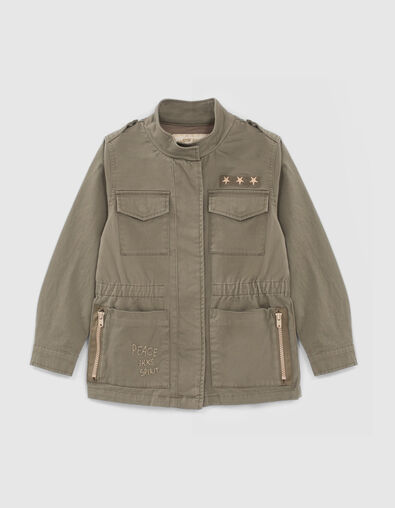 Girls' khaki safari jacket with XL embroidered back - IKKS