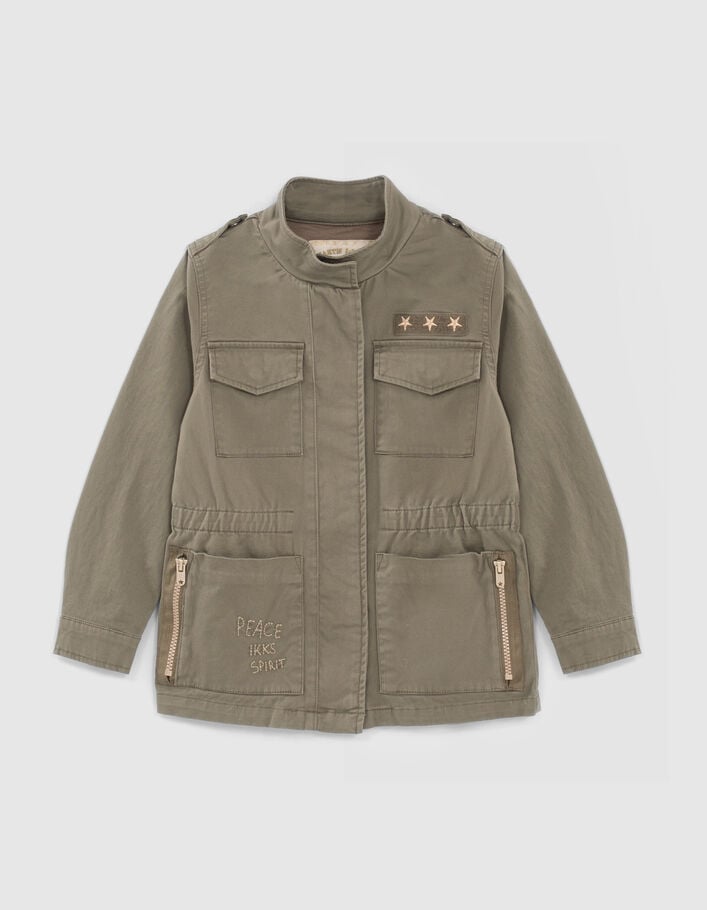 Girls' khaki safari jacket with XL embroidered back-2