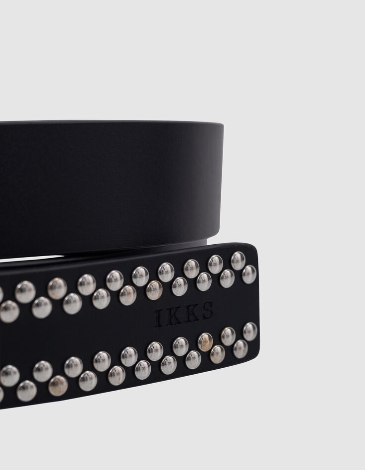 Women's black leather studded belt-2