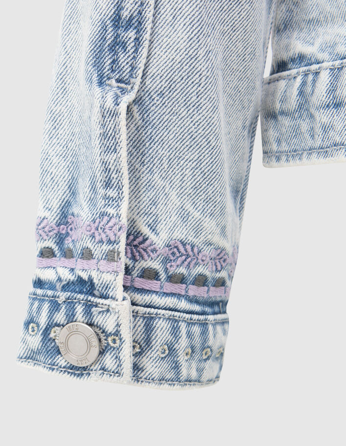Girls’ faded blue denim jacket with embroidery - IKKS