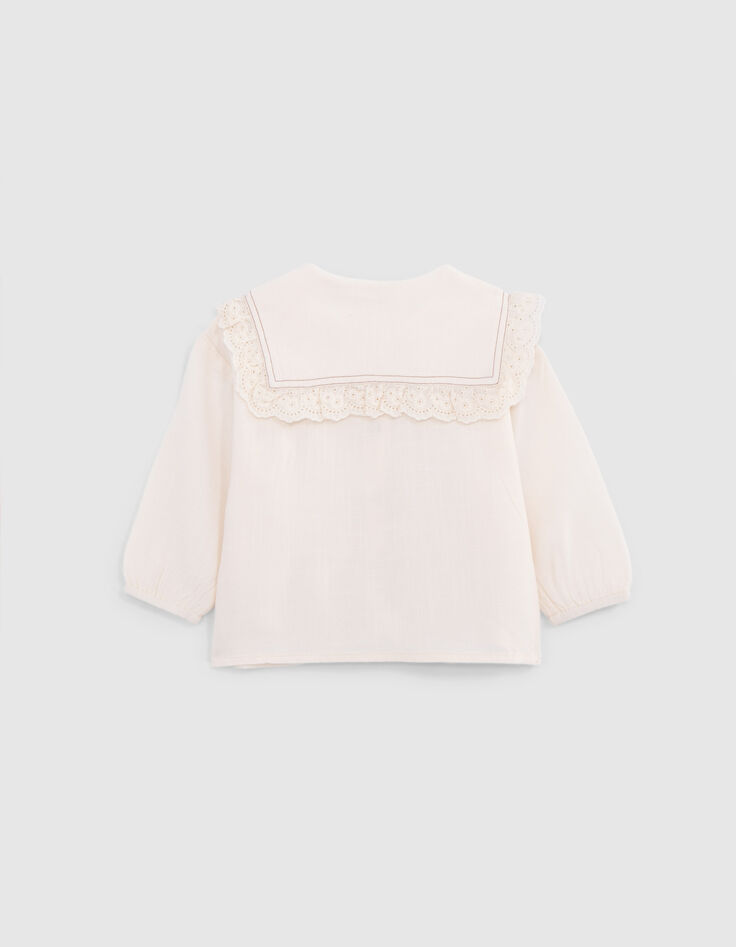 Shirt voor babymeisjes in ecru met kanten kraag-5