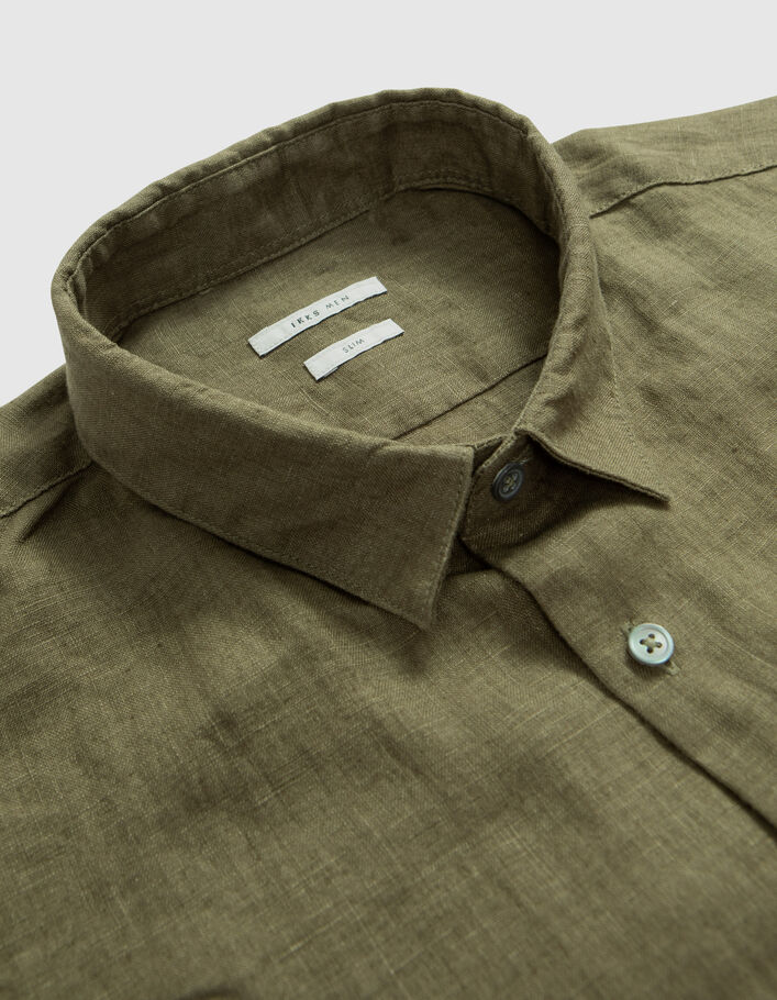 Camisa SLIM army green 100 % lino hombre - IKKS