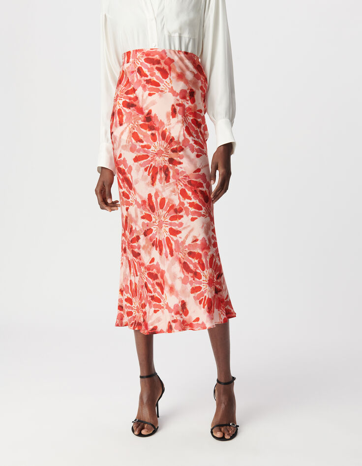 Jupe longue rouge imprimé batik Femme-3