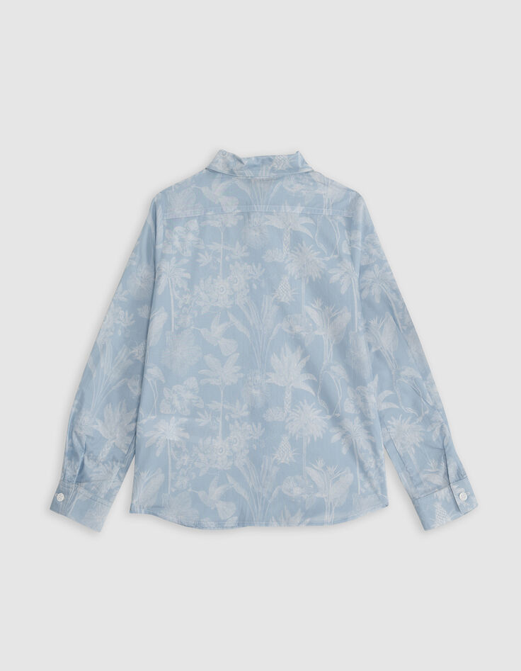 Chemise bleue tissu Liberty motif exotique garçon-3