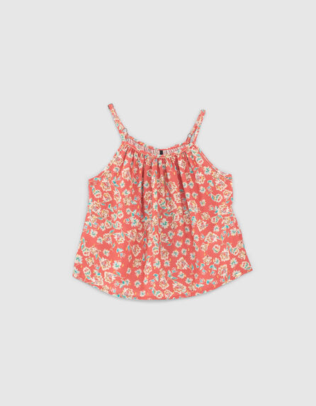 Girls’ coral strappy top with flower print