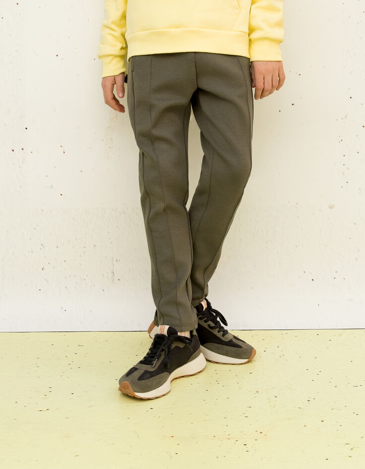 Boy's khaki jogging suit with marked pleats-1