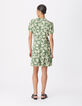 Robe courte vert satin&eacute; imprim&eacute; feuilles Femme-3