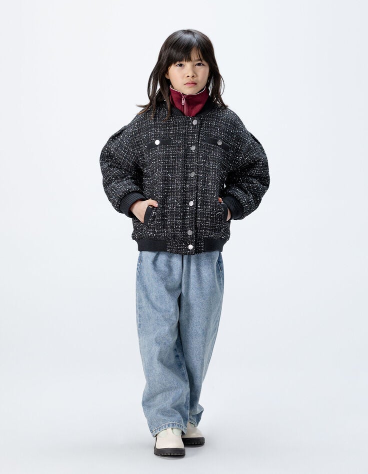 Blouson noir esprit tweed fille-1 Blouson noir esprit tweed fille-1